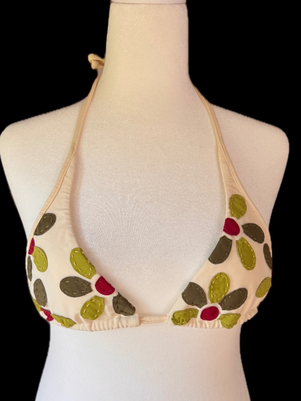 Vix Triangle Bikini Halter Top Cream Floral Appliqué
